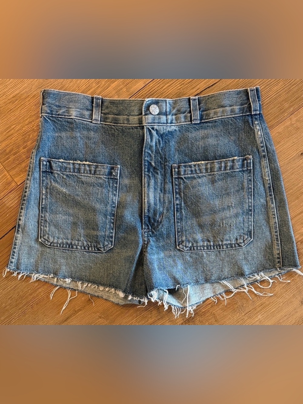AMO Denim Cutoff Shorts in Blue - Classic High-Waist Style